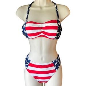 CATALINA 2 Piece American Flag Bikini Swimsuit Bathing Suit Women's Size MEDIUM
